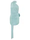 MAGDA BUTRYM MAGDA BUTRYM LIGHT BLUE DRAPED MINI DRESS WITH ROSES APPLICATIONS IN STRETCH CUPRO WPMAN