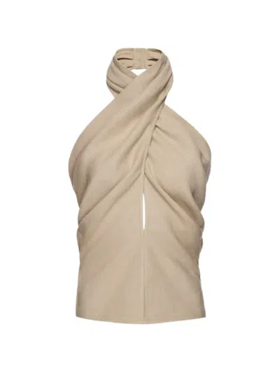 Magda Butrym Draped Halterneck Linen Top In Brown