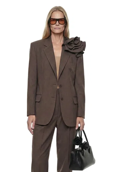 Magda Butrym Linen Flower Blazer In Brown
