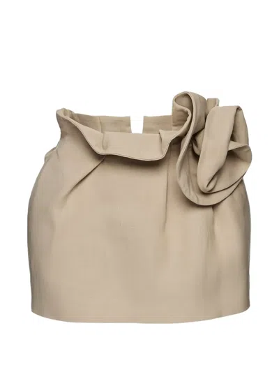 Magda Butrym Linen Flower-detail Mini Skirt In Beige In Nude