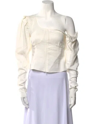 Pre-owned Magda Butrym Linen Off-the-shoulder Crop Top In Neutral