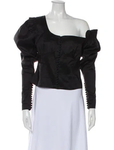 Pre-owned Magda Butrym Linen One-shoulder Blouse W/ Tags In Black