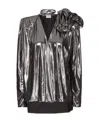 Magda Butrym Jersey Blouse With Rose Applique In Metallic