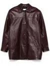 Magda Butrym Burgundy Oversized Button Up Leather Jacket In Rot