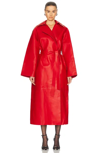 Magda Butrym Long Belted Coat In Red