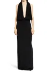 Magda Butrym Draped Stretch-satin Halterneck Gown In Black
