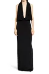 Magda Butrym Draped Stretch-satin Halterneck Gown In Black