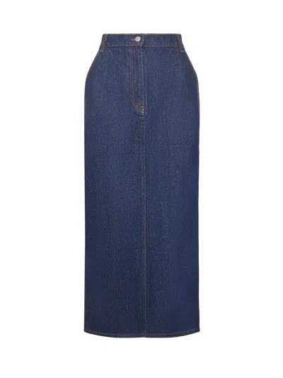 Magda Butrym High-waisted Denim Skirt With Pockets And Slit In Blue