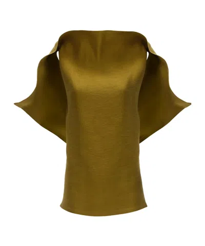 Magda Butrym Long Draped Silk Shirt In Green
