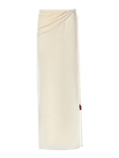 Magda Butrym Long Draped Skirt With Beads In White