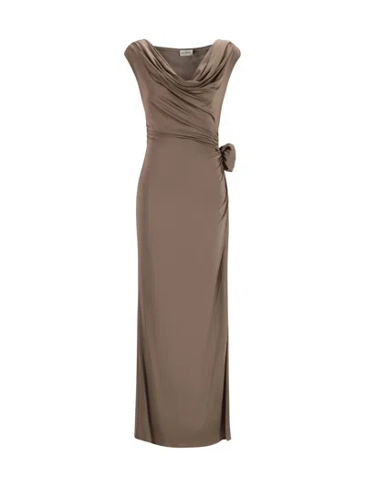 Magda Butrym Ruched Flower Maxi Dress In Beige