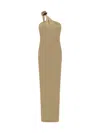 Magda Butrym Floral-appliqué One-shoulder Jersey Maxi Dress In Beige