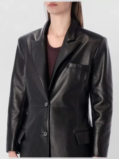 Magda Butrym Long Leather Coat Notch Lapel Pockets In Black