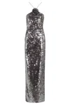 Magda Butrym Long Sequin Dress With Floral Appliqué In Gray