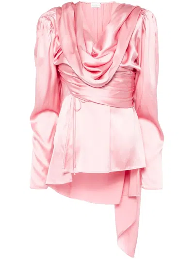 Magda Butrym Long-sleeve Draped Silk Blouse In Pink