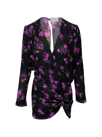 Pre-owned Magda Butrym Long-sleeve Floral-print Mini Dress In Black