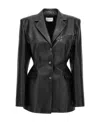 Magda Butrym Leather Blazer With Waist Belt And Notched Lapels In Black