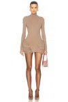 Magda Butrym Ruched Stretch-silk Mini Dress In Beige