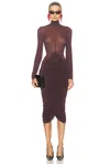 Magda Butrym Long Sleeve Sheer Midi Dress In Burgundy