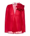 Magda Butrym Sheer Blouse With Oversized Floral Embellishment In Red