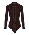 Magda Butrym Long-sleeve Tricot Polo Bodysuit In Brown In Black