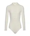 Magda Butrym Long-sleeve Tricot Polo Bodysuit In Neutral