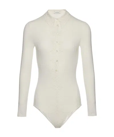Magda Butrym Long-sleeve Tricot Polo Bodysuit In Neutral
