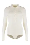 Magda Butrym Long-sleeve Tricot Polo Bodysuit In Neutral