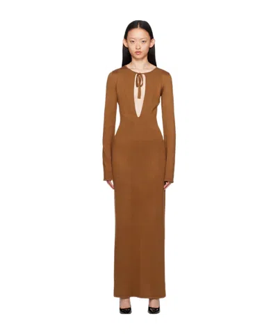 Magda Butrym Long-sleeved Hollow Dress In Brown