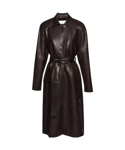 Magda Butrym Long-sleeved Leather Coat In Black