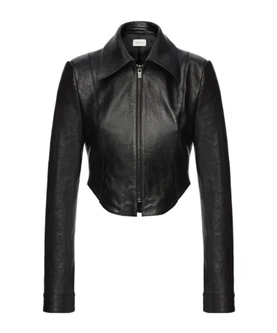Magda Butrym Long-sleeved Leather Jacket In Black