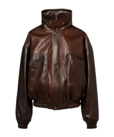 Magda Butrym Long-sleeved Leather Jacket In Brown