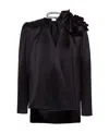 Magda Butrym Draped Floral V-neck Blouse In Black