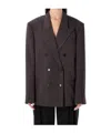 Magda Butrym Oversized Double-breasted Pinstriped Merino Wool Blazer In Brown