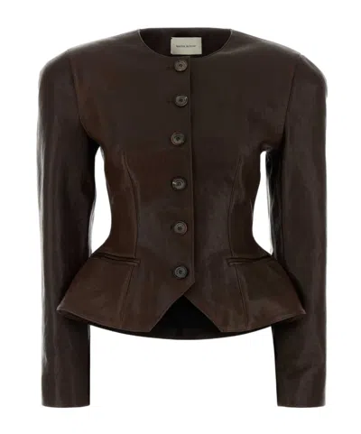 Magda Butrym Long-sleeve Leather Jacket In Brown