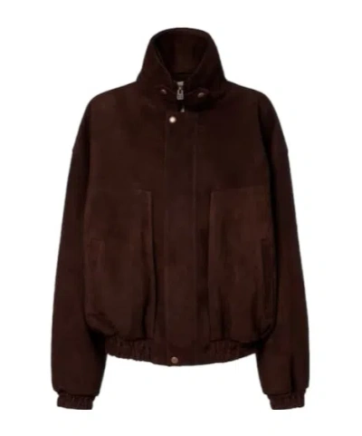 Magda Butrym Long-sleeved Leather Jacket In Brown