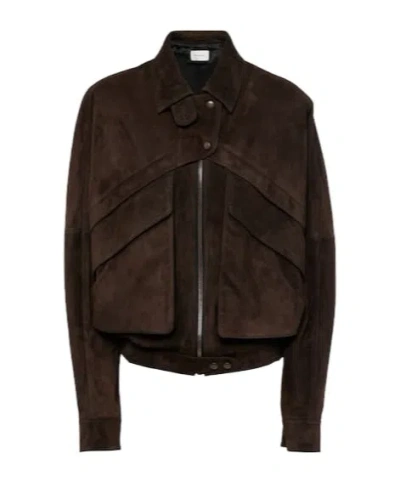 Magda Butrym Long-sleeved Leather Jacket In Brown