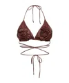 Magda Butrym Lycra Rose Decorated Triangular Bikini Top In Brown