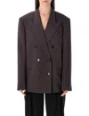 Magda Butrym Oversized Double-breasted Pinstriped Merino Wool Blazer In Brown
