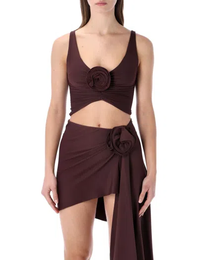Magda Butrym Rosette Swim Top In Burgundy