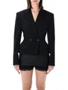 Magda Butrym Hourglass Wool Peplum Cropped Blazer In Black