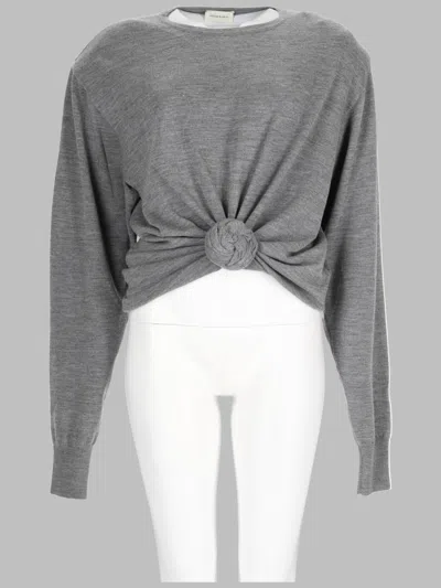 Magda Butrym Knit Top With Central Knot Detail And Ribbed Cuffs In Brown
