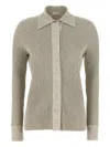 Magda Butrym Ribbed Texture Knitwear Cardigan With Cuff Buttons In Neutral