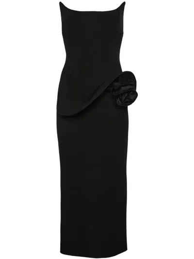 Magda Butrym Rosette-detailed Strapless Midi Dress In Black