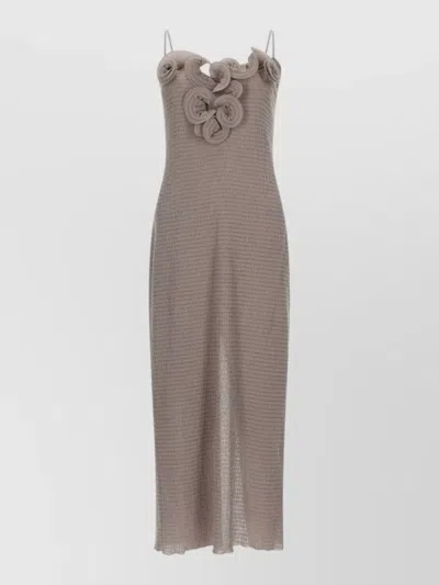 Magda Butrym Midi Dress Spaghetti Straps Floral Detail In Brown