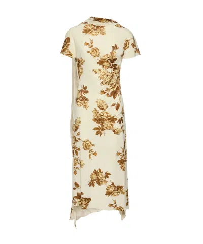 Magda Butrym Midi Dress With Scarf Detail In Cream Floral Print In White