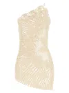 Magda Butrym Mini Crochet Lace Dress With Asymmetric Hem In Gold