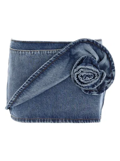 Magda Butrym Mini Denim Skirt With Ruffled Waist In Blue
