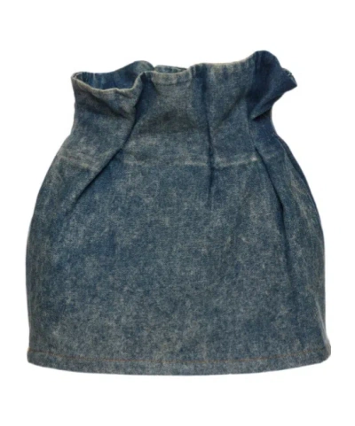 Magda Butrym Mini Denim Skirt With Ruffled Waist In Vintage Blue