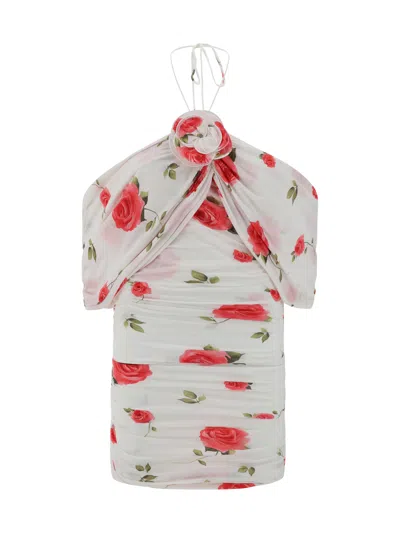Magda Butrym Rose Print Jersey Mini Dress In White
